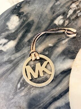 Michael Kors Gold MK Logo Leather Strap Charm with Tan Strap